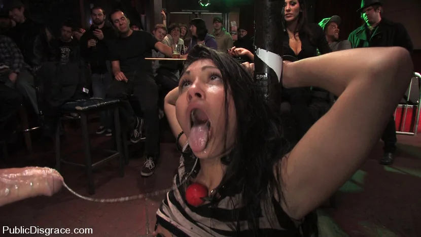 Beautiful brunnette, Jade Indica, is bound and fucked in a crowded bar - Public Disgrace
