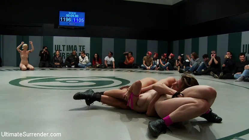 Brutal 4 girl Tag Team Match up! Non-scripted, sexual submission wrestling Crushing scissor holds - Ultimate Surrender